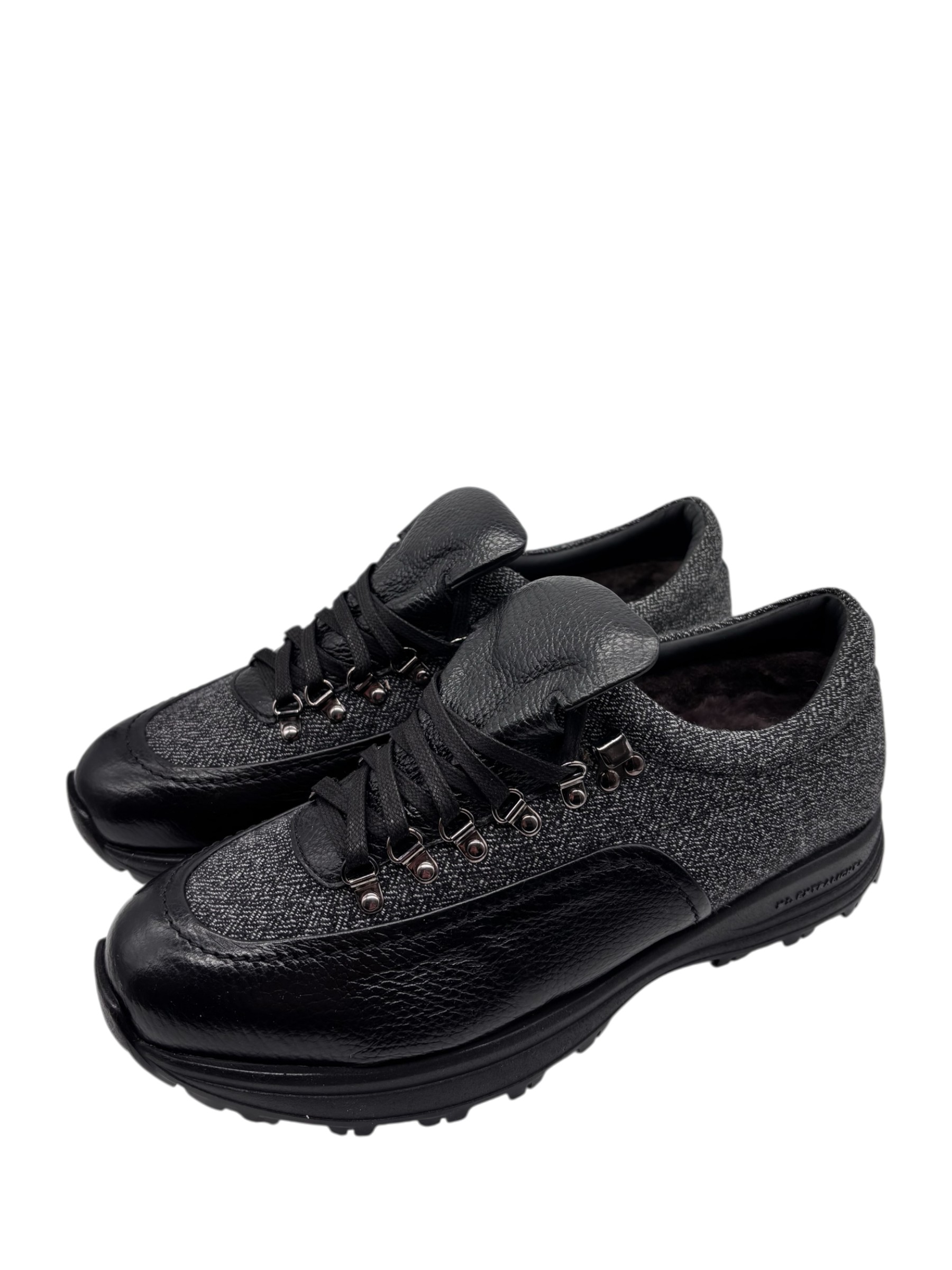 Brecos - Scarpe uomo in pelle nera e tessuto - 42