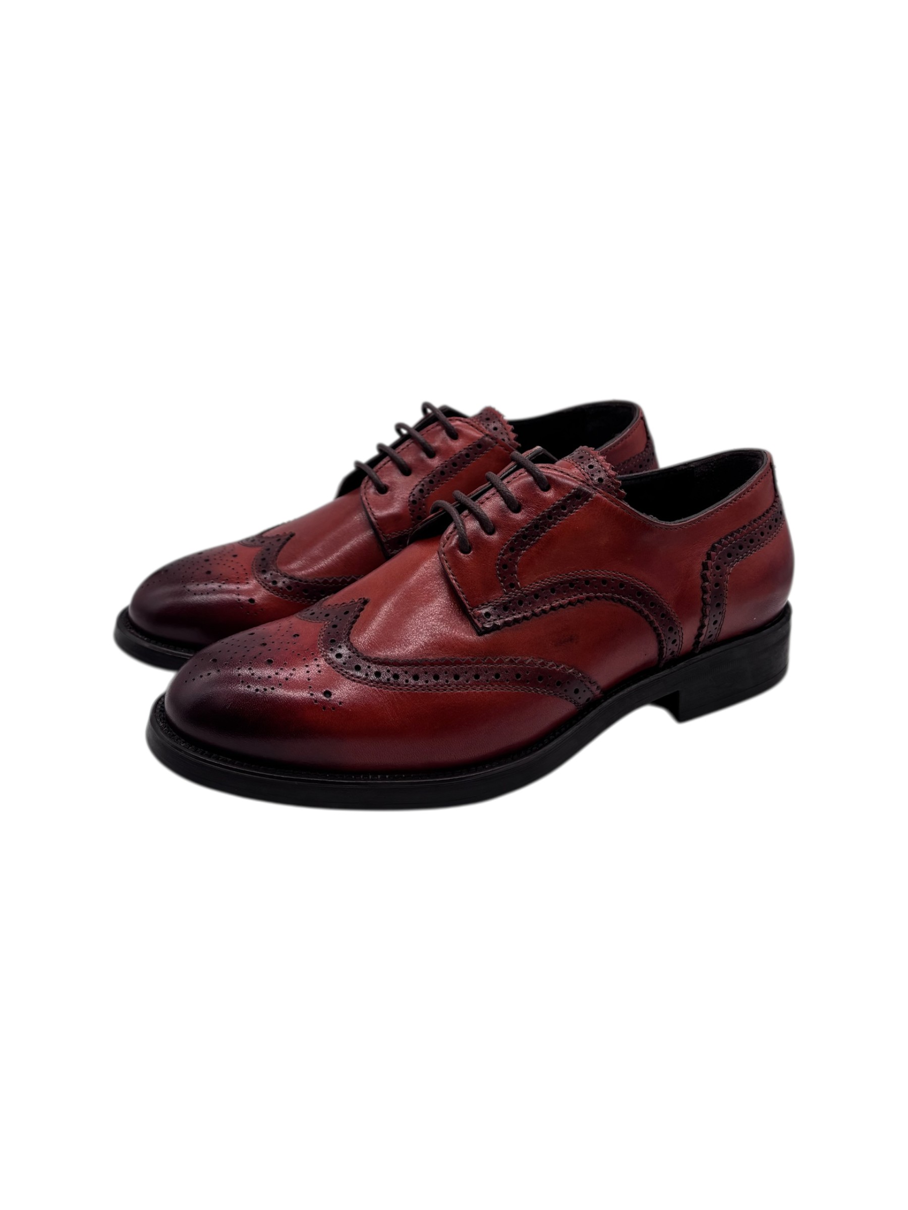 Brecos - Scarpe derby donna in pelle a coda di rondine mattone - 37