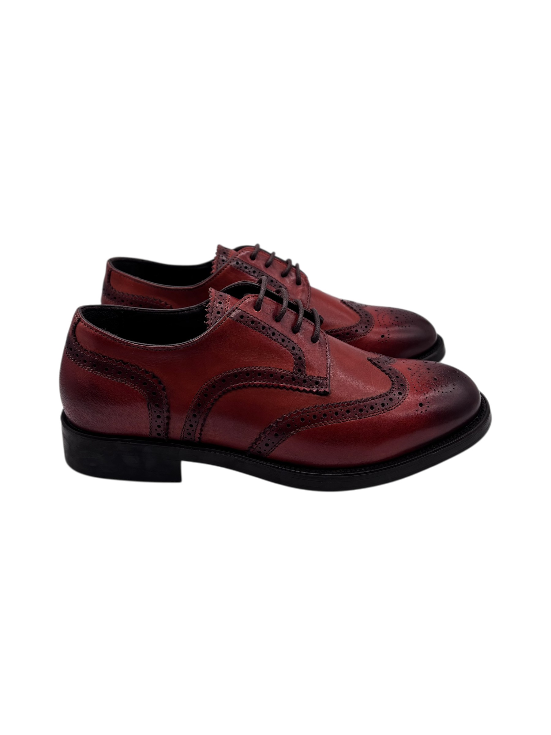 Brecos - Scarpe derby donna in pelle a coda di rondine mattone - 37 - immagine 3