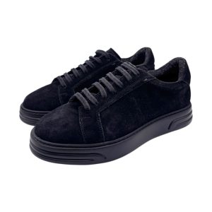 Brecos - Sneakers uomo total black in camoscio - 42