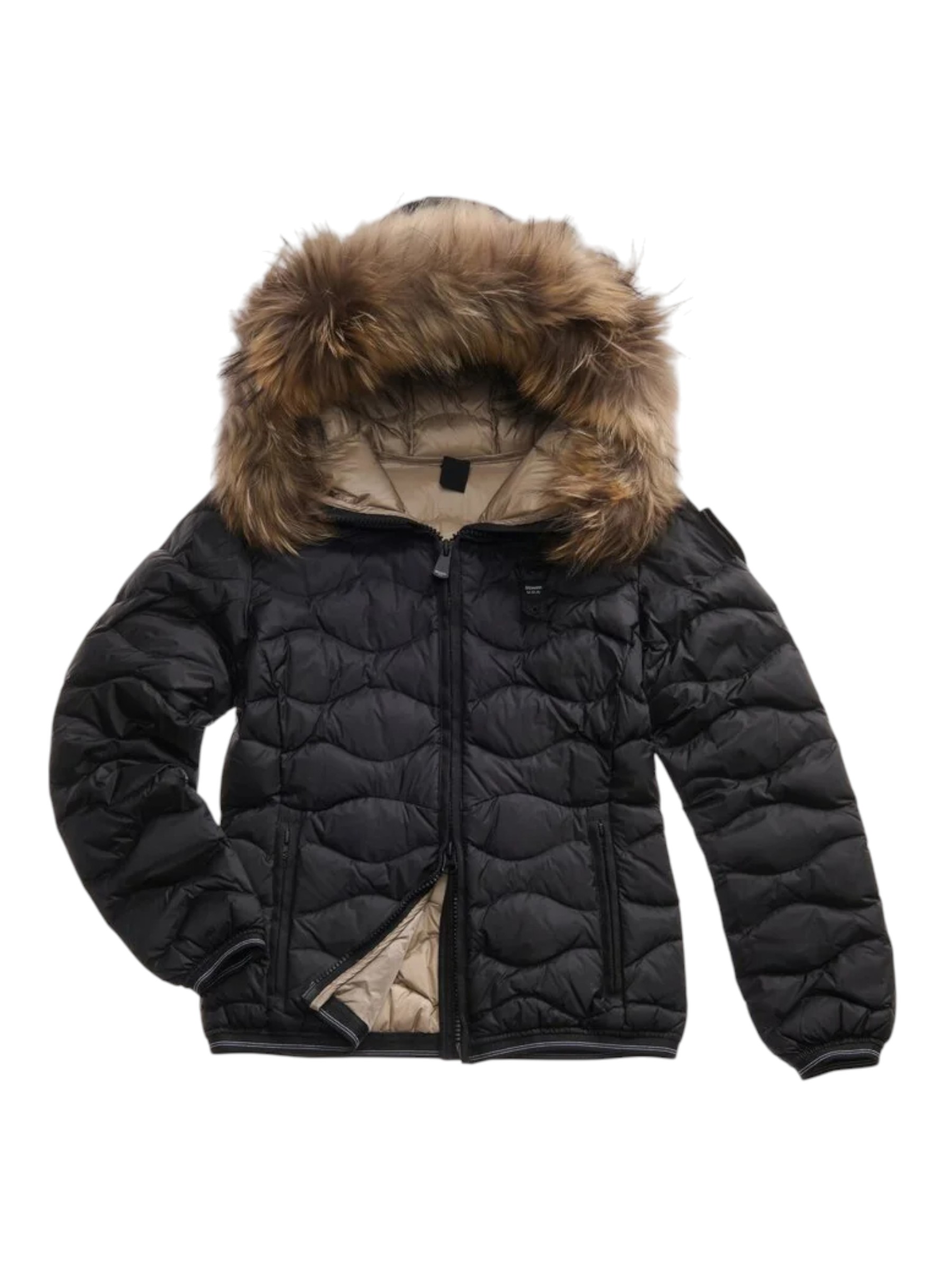 Blauer - Giubbotto nero donna con bordo in pelliccia murmasky - L