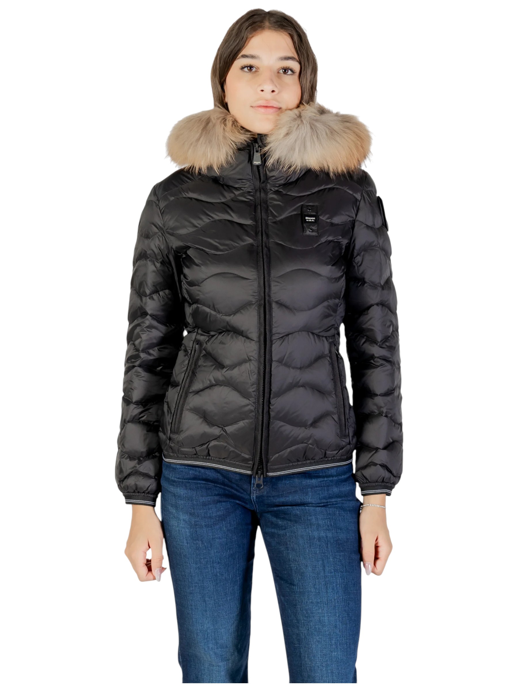 Blauer - Giubbotto nero donna con bordo in pelliccia murmasky - L - immagine 2