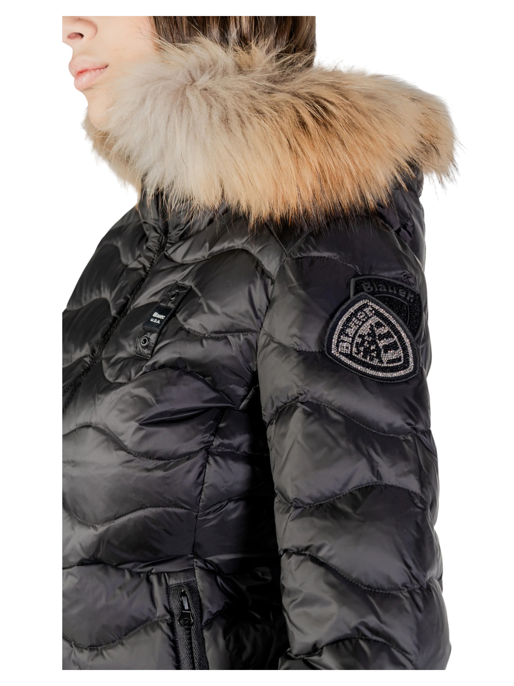 Blauer - Giubbotto nero donna con bordo in pelliccia murmasky - L - immagine 5