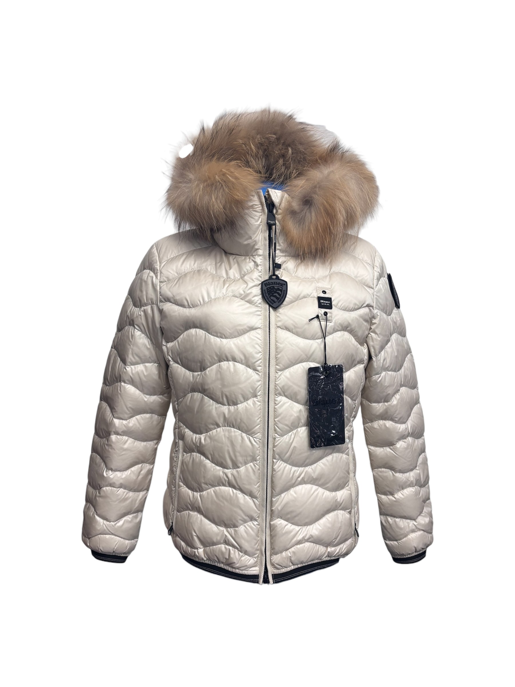 Blauer - Giubbotto panna donna con bordo in pelliccia - L