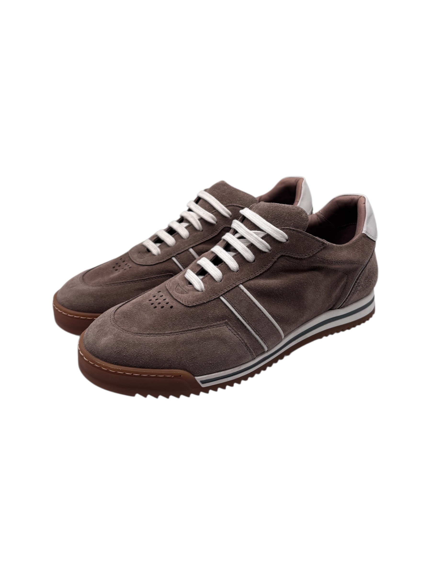 Brecos - Sneakers uomo in pelle scamosciata tortora - 42
