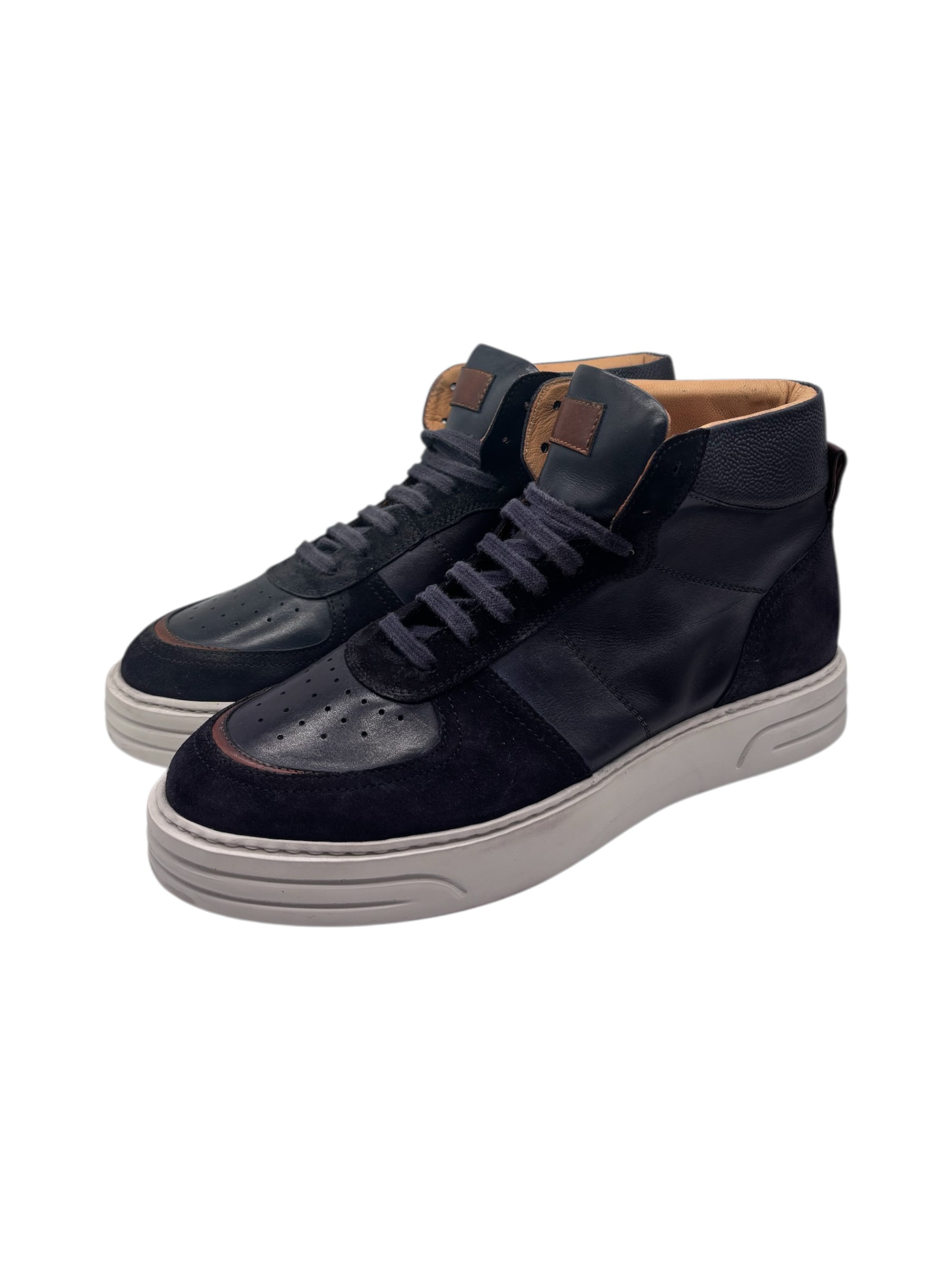 Brecos - Sneakers alte uomo in pelle e camoscio blu - 42