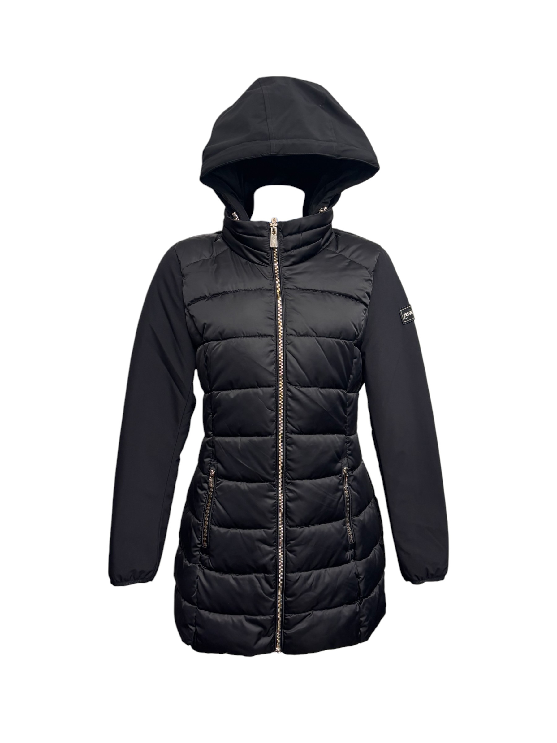Yes Zee - Giubbotto nero lungo donna con cappuccio