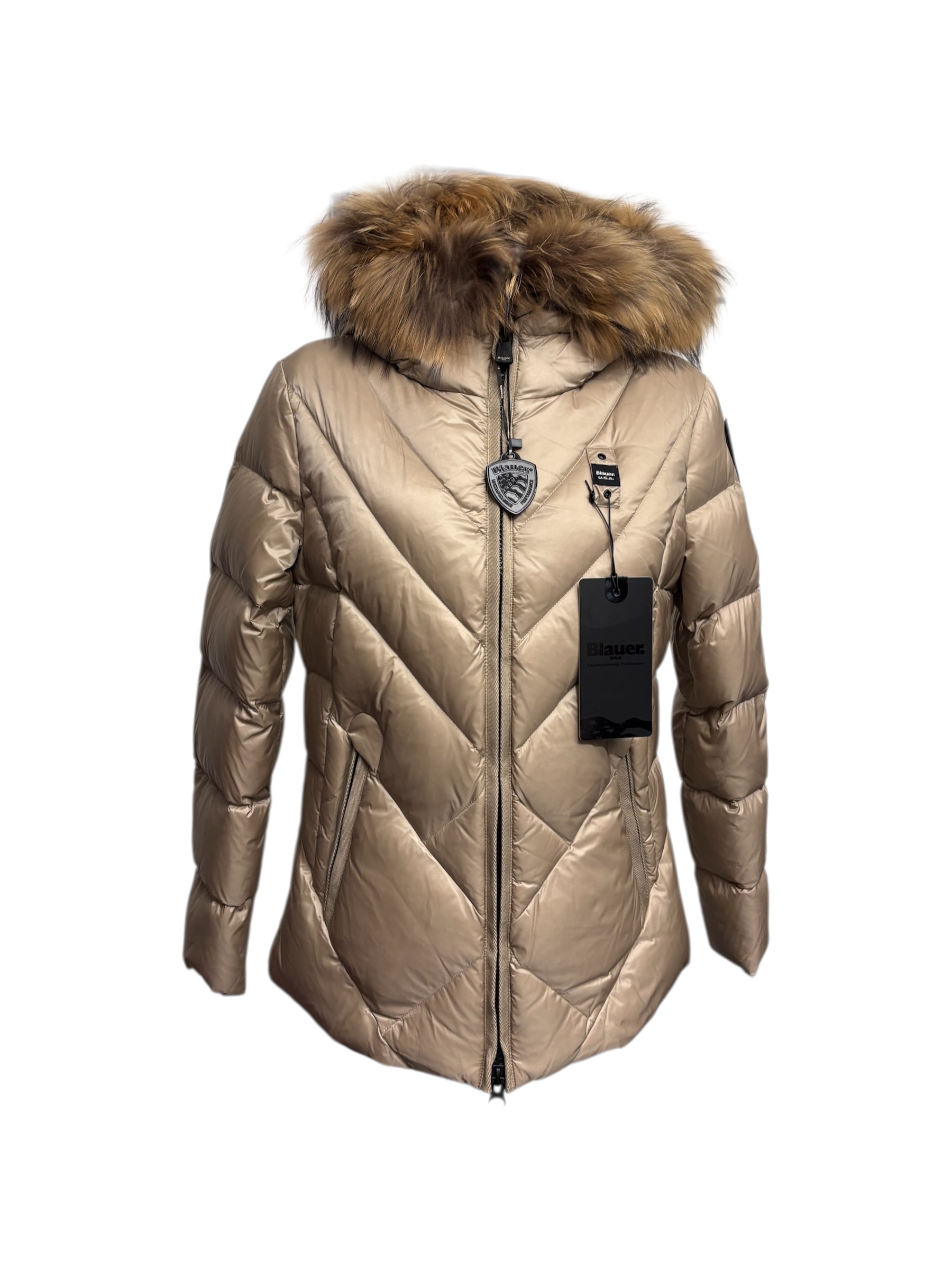 Blauer - Giubbotto beige donna con bordo in pelliccia