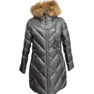 Blauer - Piumino lungo antracite donna con bordo in pelliccia