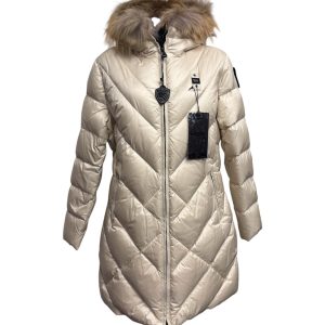 Blauer - Piumino lungo panna donna con bordo in pelliccia