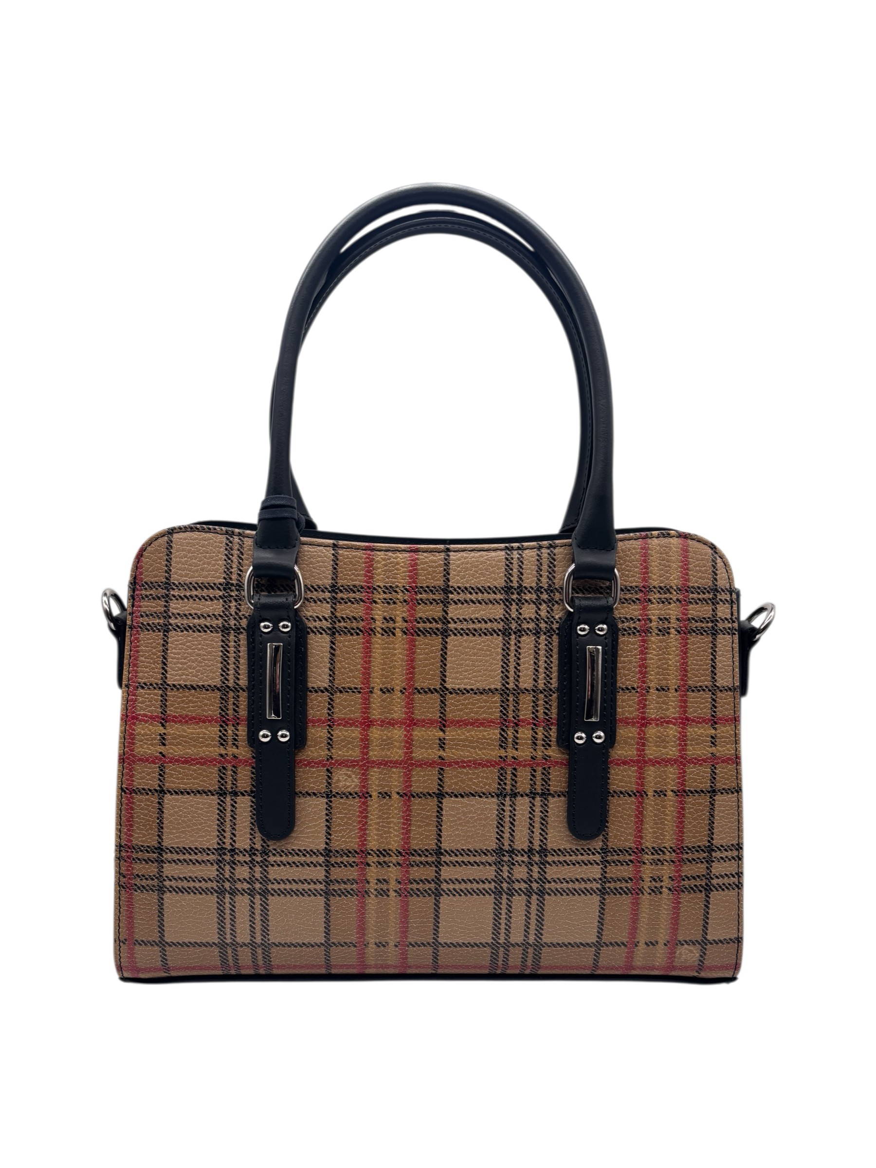 Juice - Borsa a mano in pelle media motivo tartan