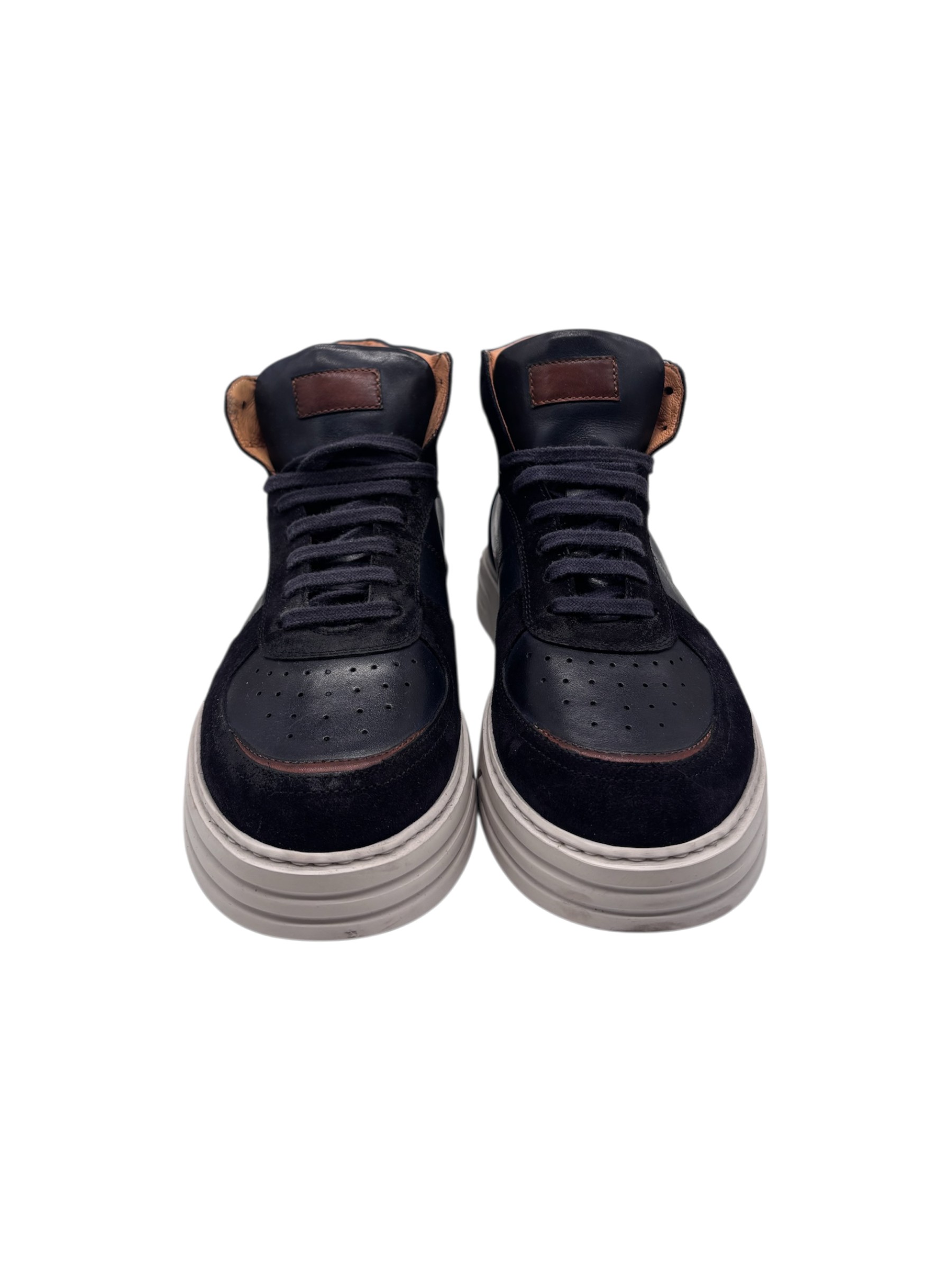 Brecos - Sneakers alte uomo in pelle e camoscio blu - 42 - immagine 2