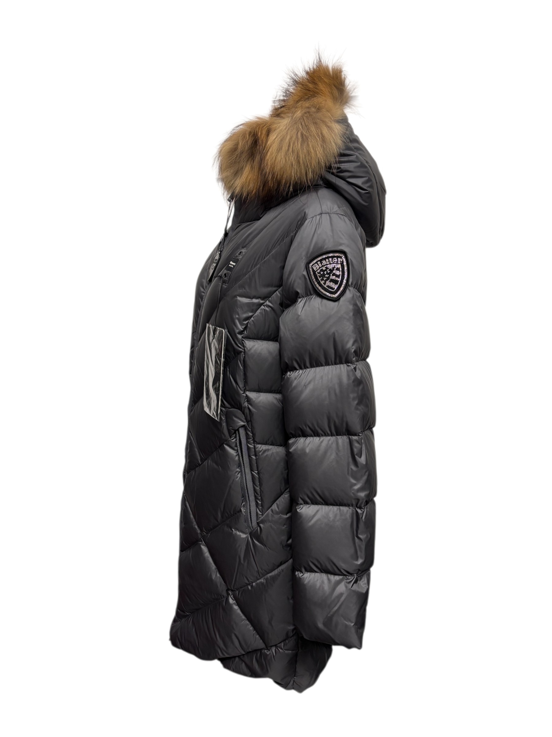 Blauer - Piumino lungo antracite donna con bordo in pelliccia - immagine 2