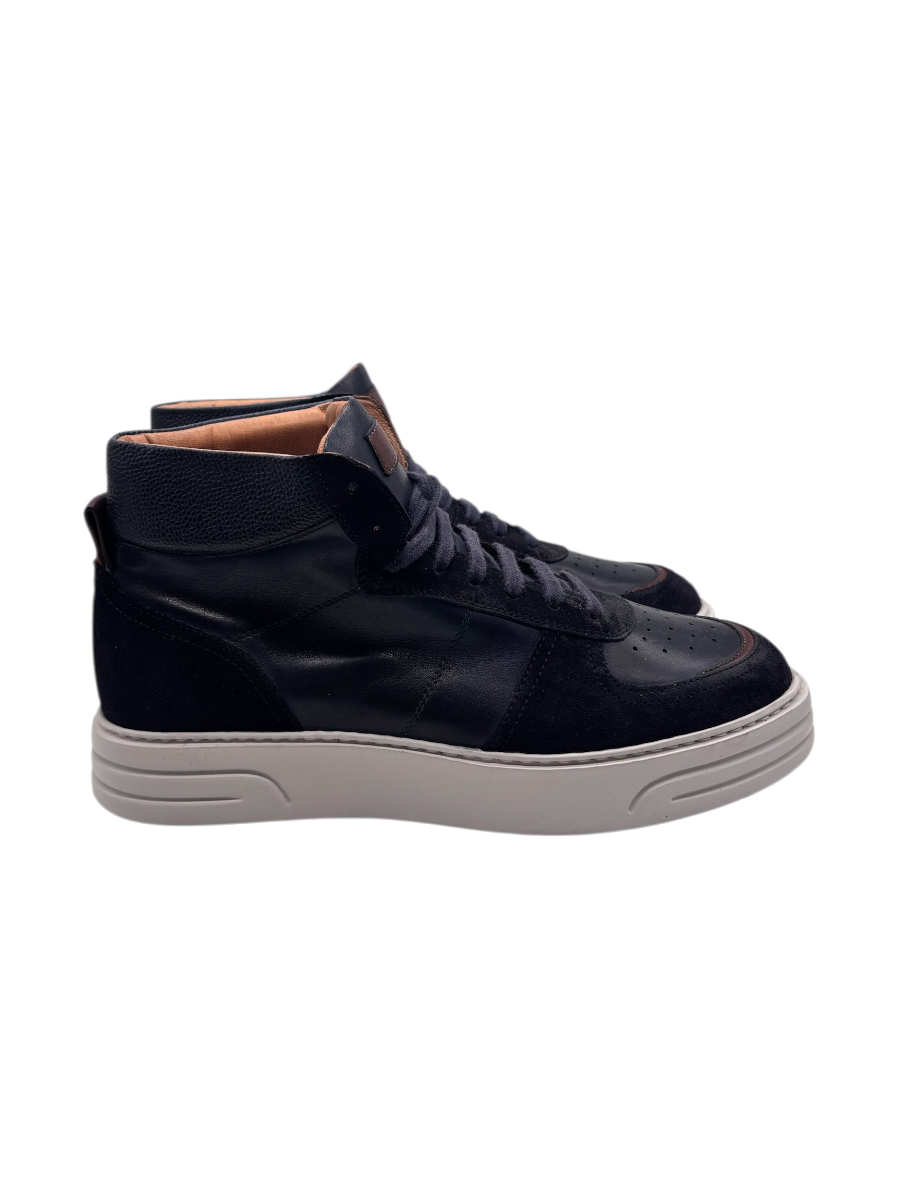 Brecos - Sneakers alte uomo in pelle e camoscio blu - 42 - immagine 3