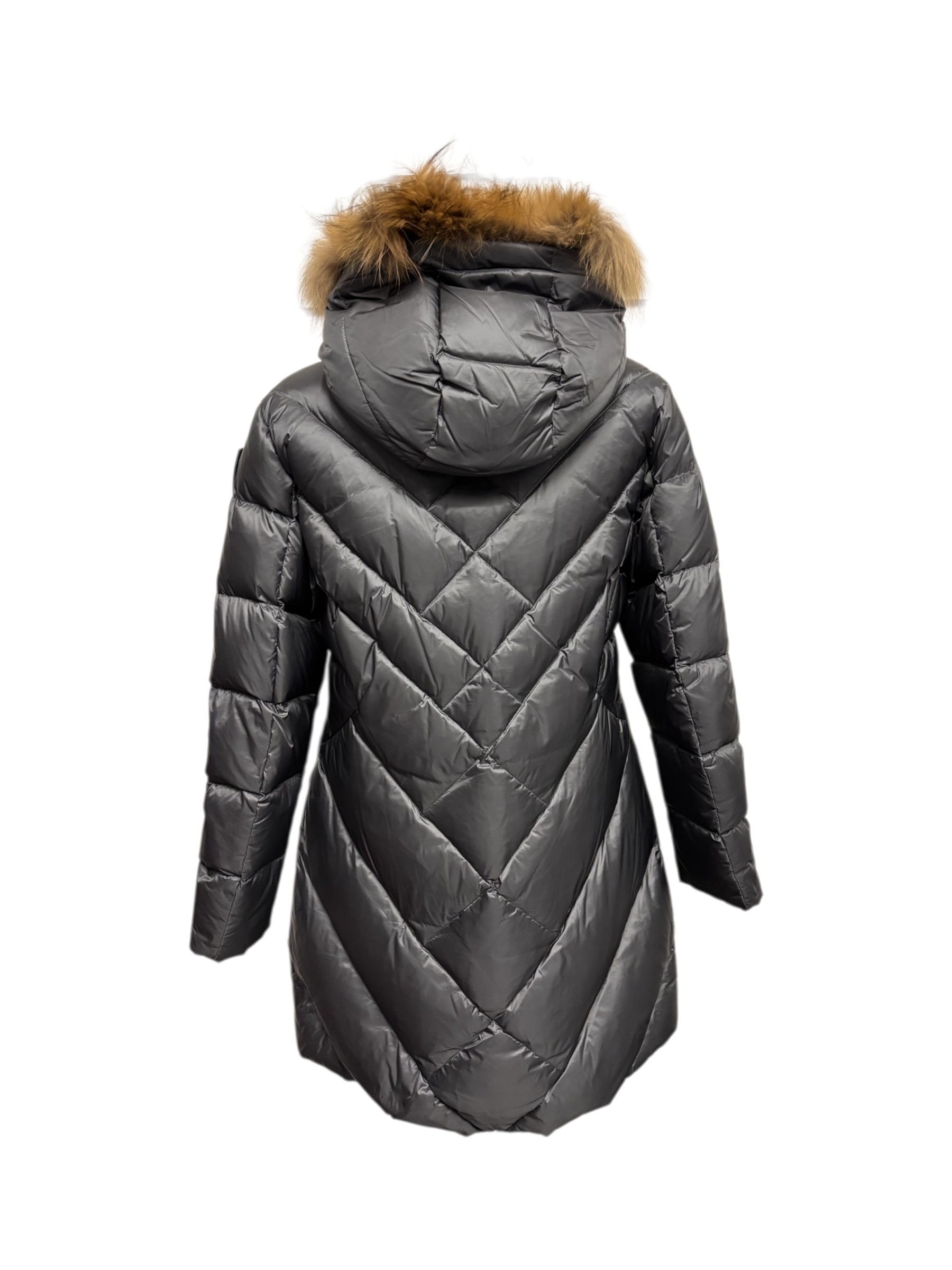 Blauer - Piumino lungo antracite donna con bordo in pelliccia - immagine 3