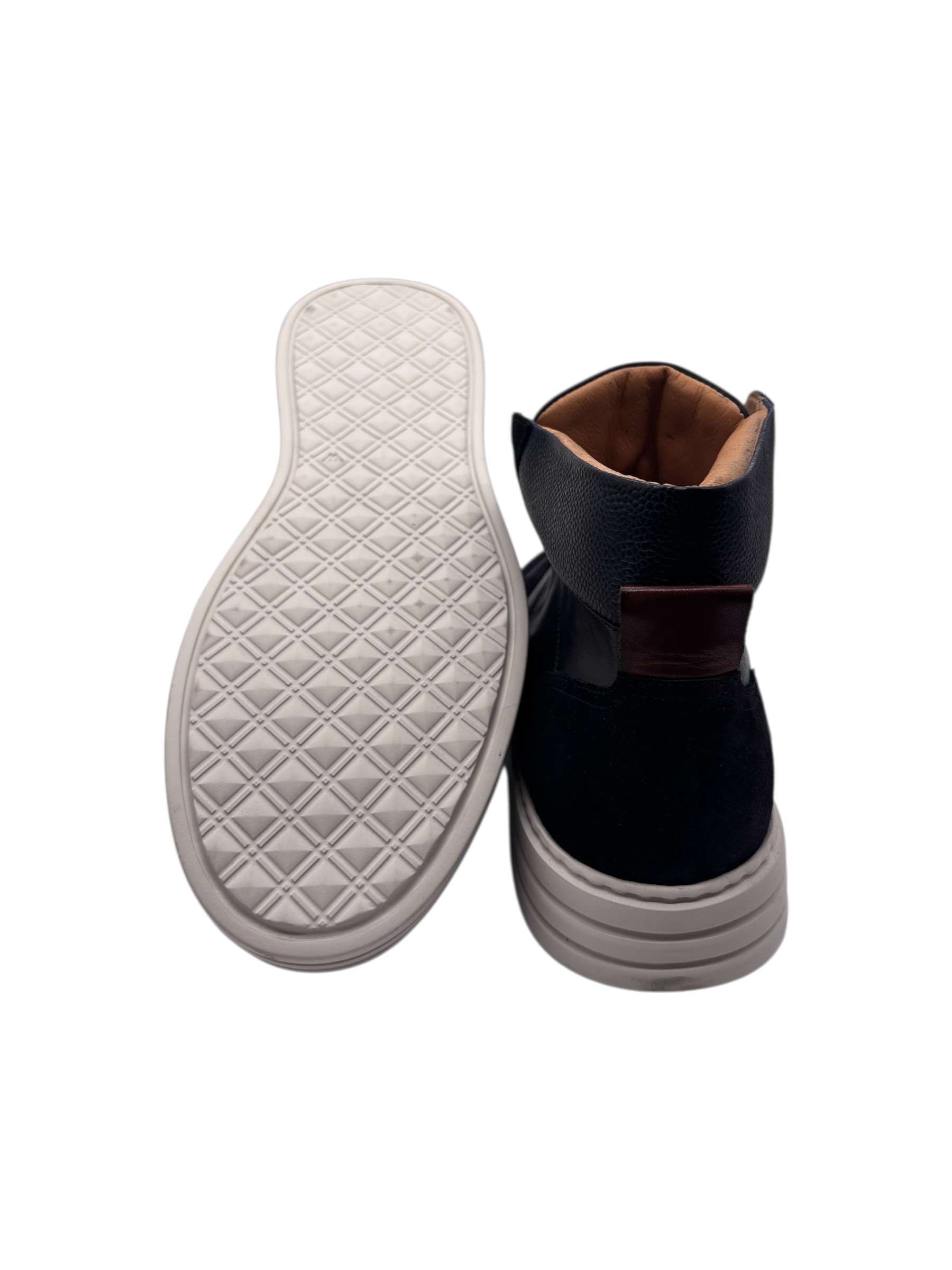 Brecos - Sneakers alte uomo in pelle e camoscio blu - 42 - immagine 4