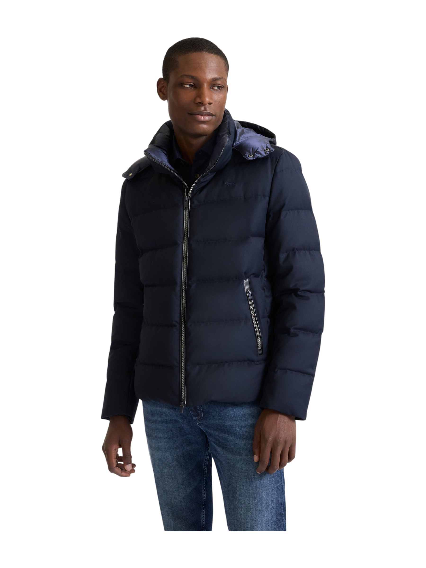 Harmont&Blaine - Piumino uomo in lana tecnica blu con cappuccio - immagine 4