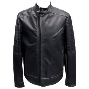 Raphael - Giubbino in pelle blu tamponata uomo