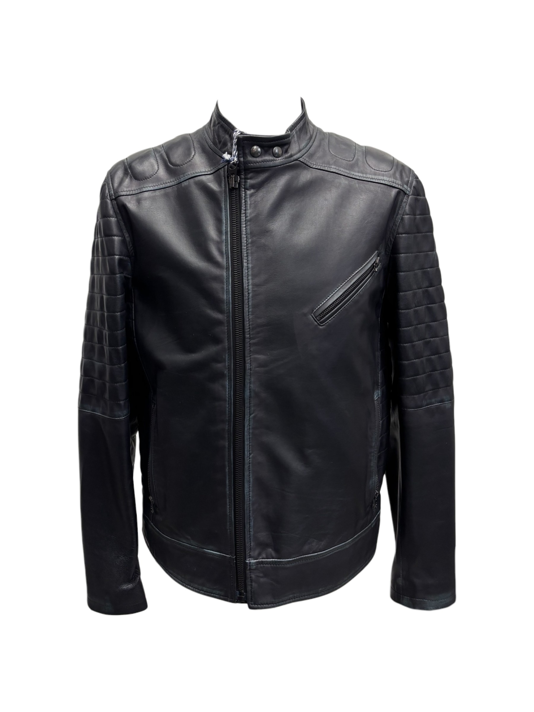 Raphael - Giubbino in pelle blu tamponata uomo