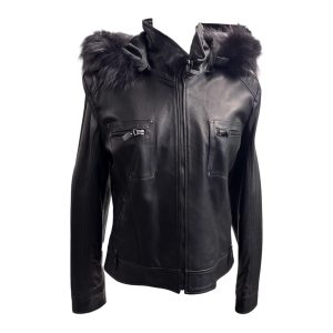 Raphael - Giubbino in pelle nero con bordo in volpe - 50