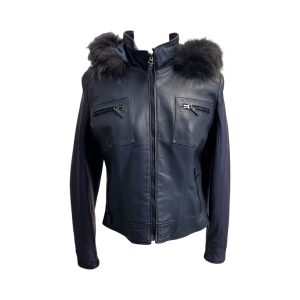 Raphael - Giubbino in pelle blu con bordo in volpe - 48