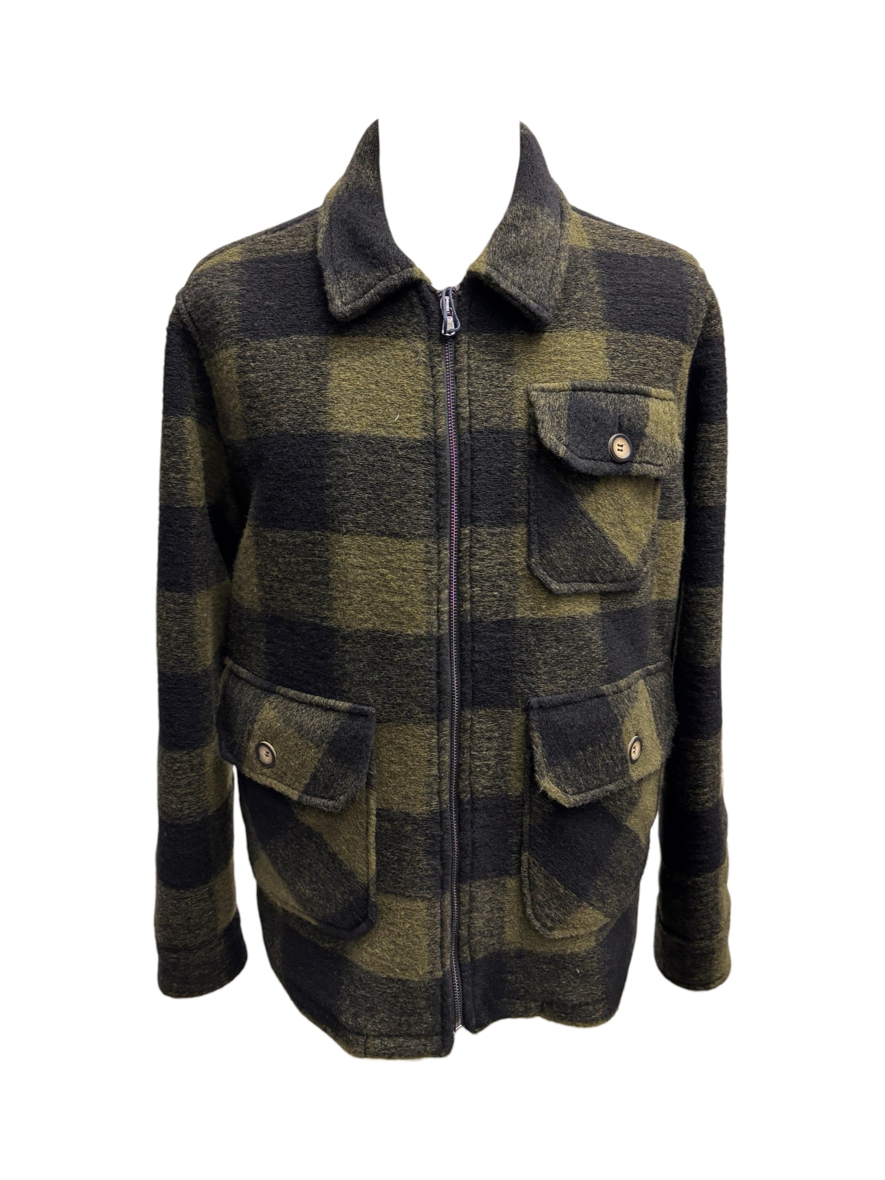 Mentore - Giacca fantasia check verde e nero in lana cotta - L