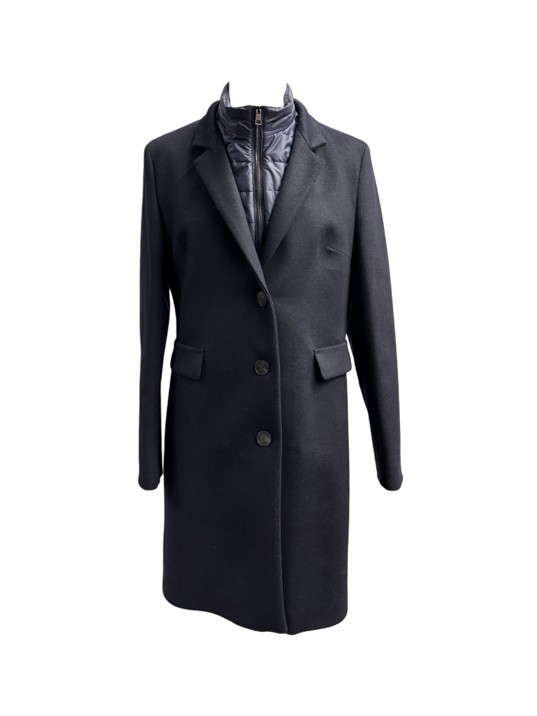 Federica Garoni - Cappotto blu con pettorina in lana e cashmere modello Tulipano - 46