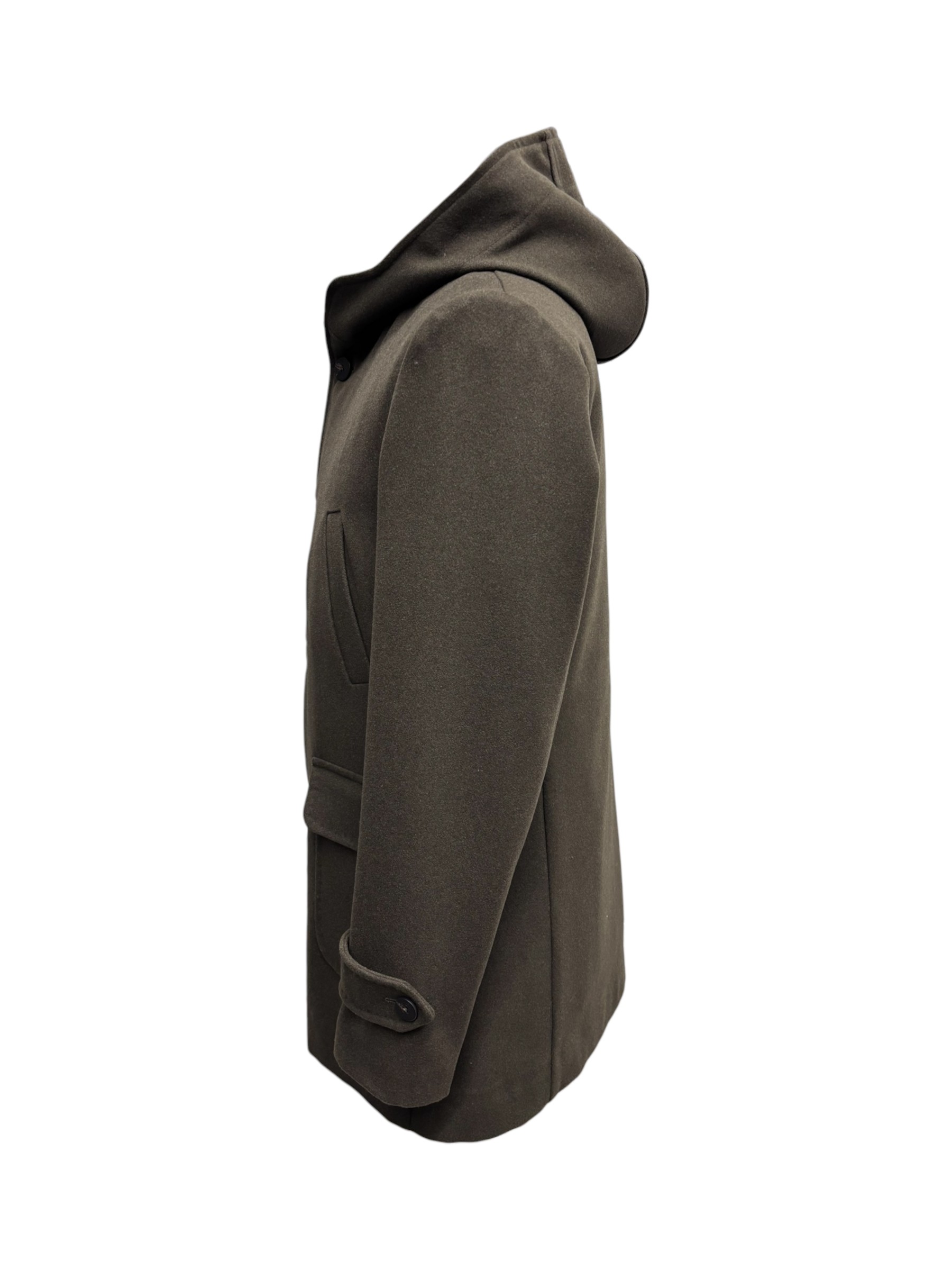 RPL - Cappotto con cappuccio verde militare 100% lana uomo - immagine 2