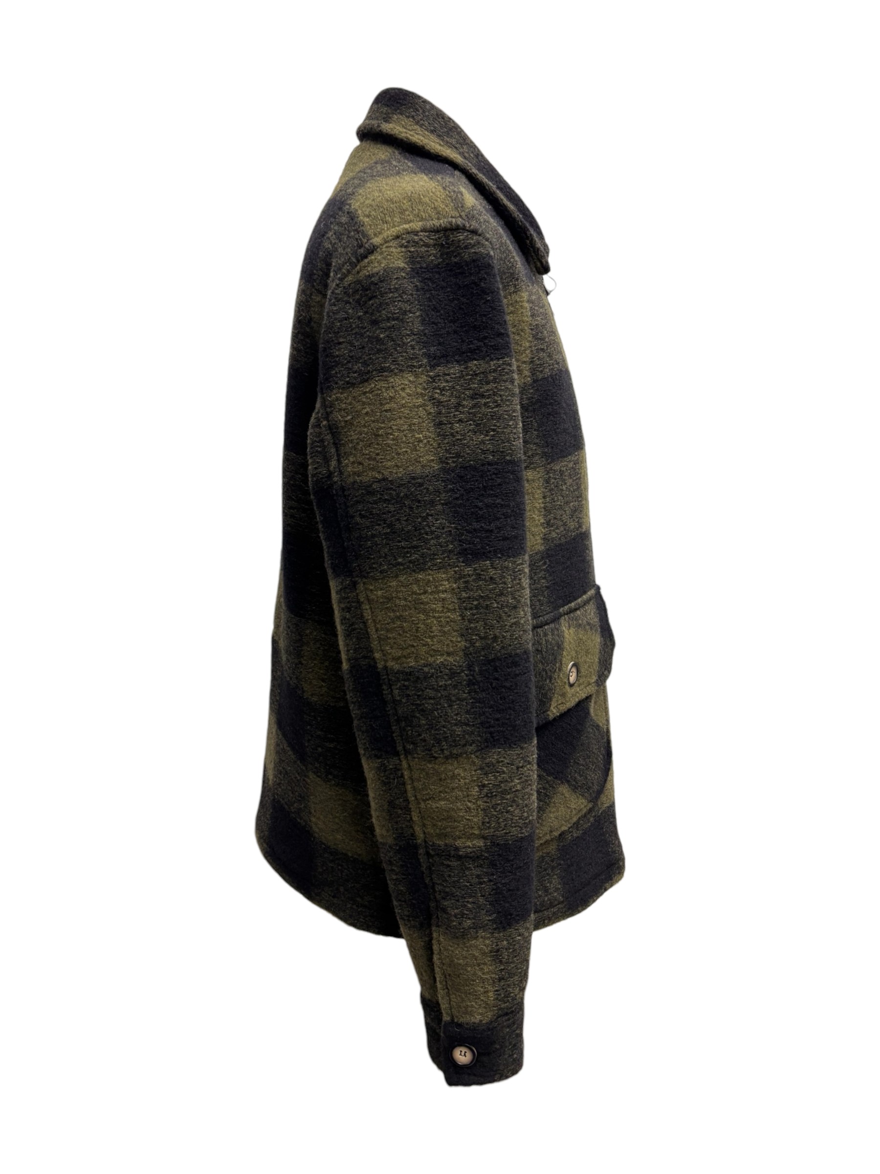 Mentore - Giacca fantasia check verde e nero in lana cotta - L - immagine 2