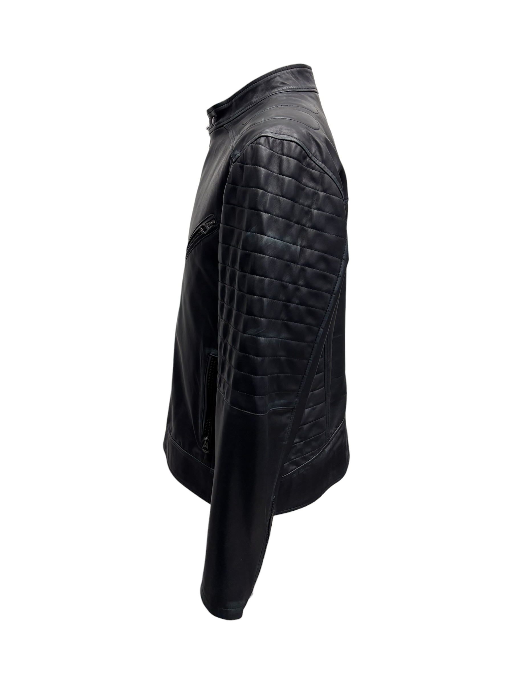 Raphael - Giubbino in pelle blu tamponata uomo - immagine 2