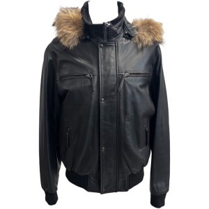 Raphael - Bomber in pelle nera uomo con bordo in murmasky - 54