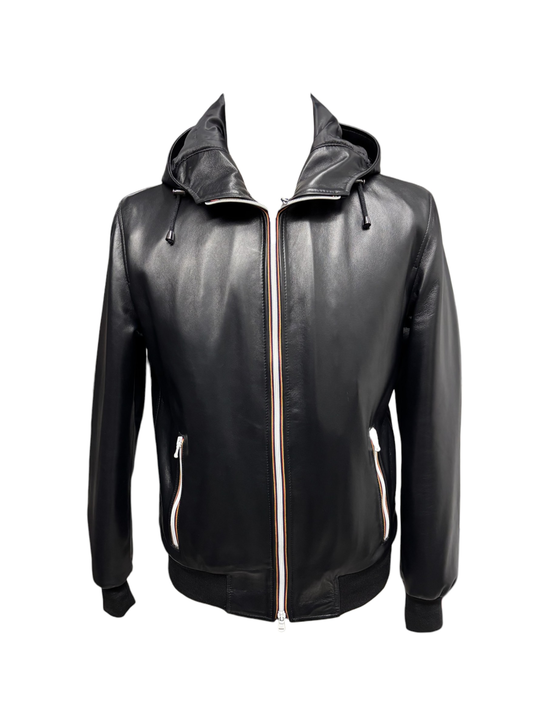 Raphael - Bomber in pelle nera uomo con cappuccio