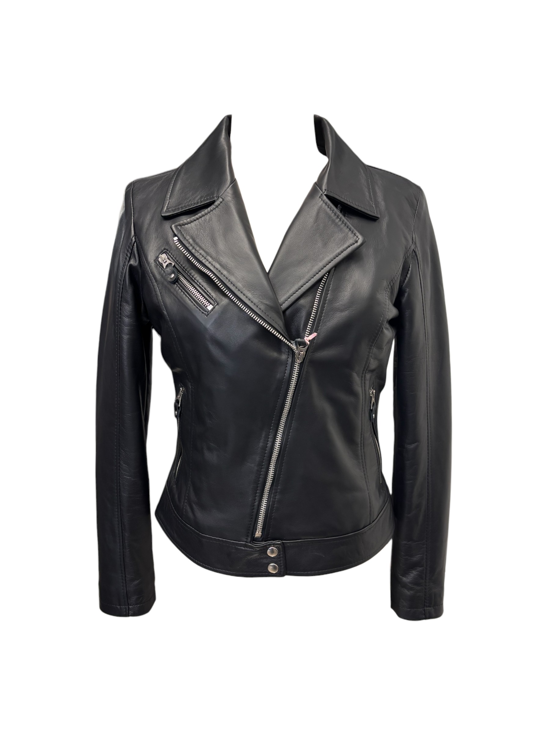 Raphael - Giubbino in pelle nera modello Chiodo donna