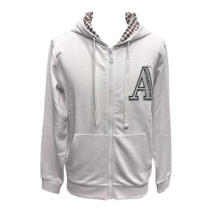 Aquascutum London – Felpa bianca con Cappuccio Full-Zip uomo