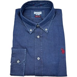U.S. Polo Assn. – Camicia slim fit in cotone effetto denim leggero blu
