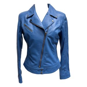 Raphael – Giubbino in pelle azzurra donna modello Chiodo – 44