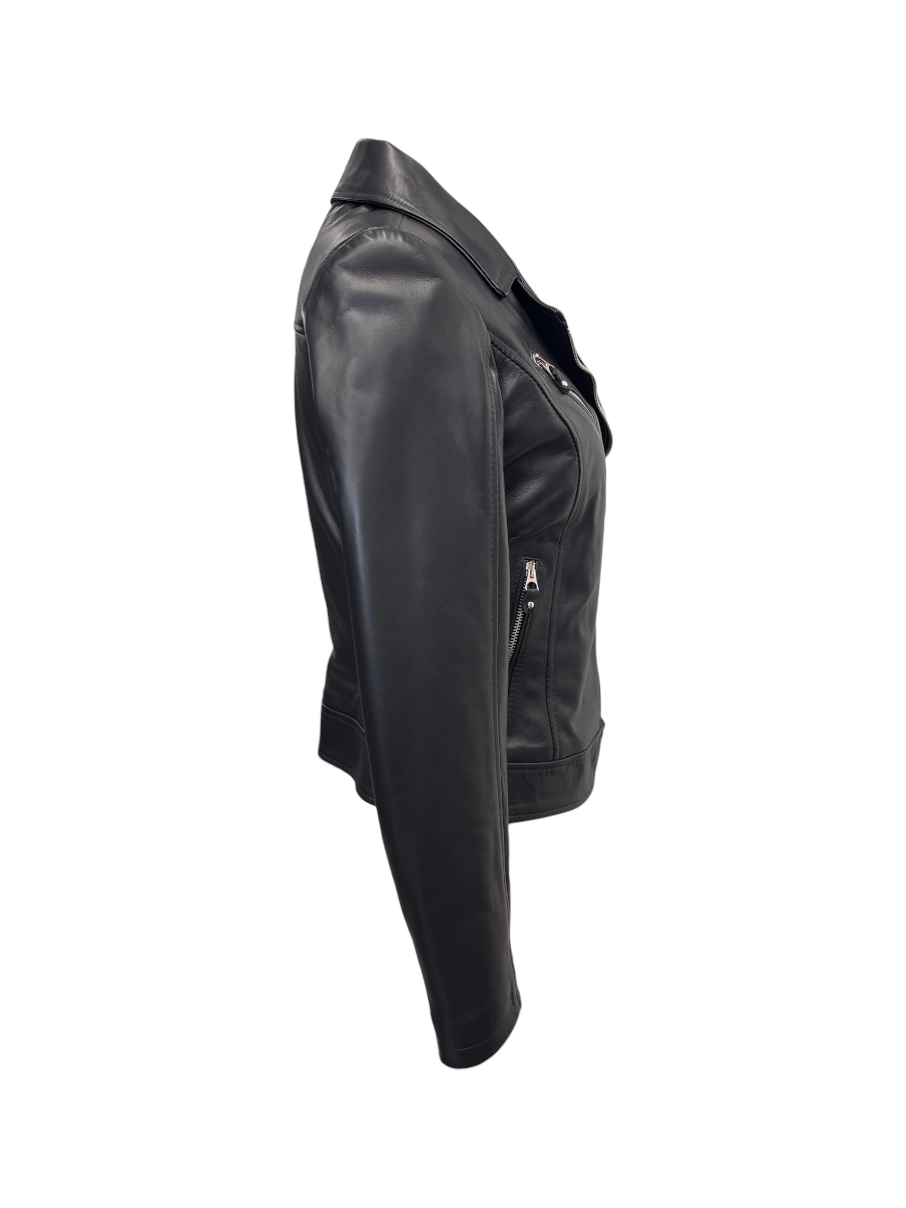 Raphael - Giubbino in pelle nera modello Chiodo donna - immagine 2