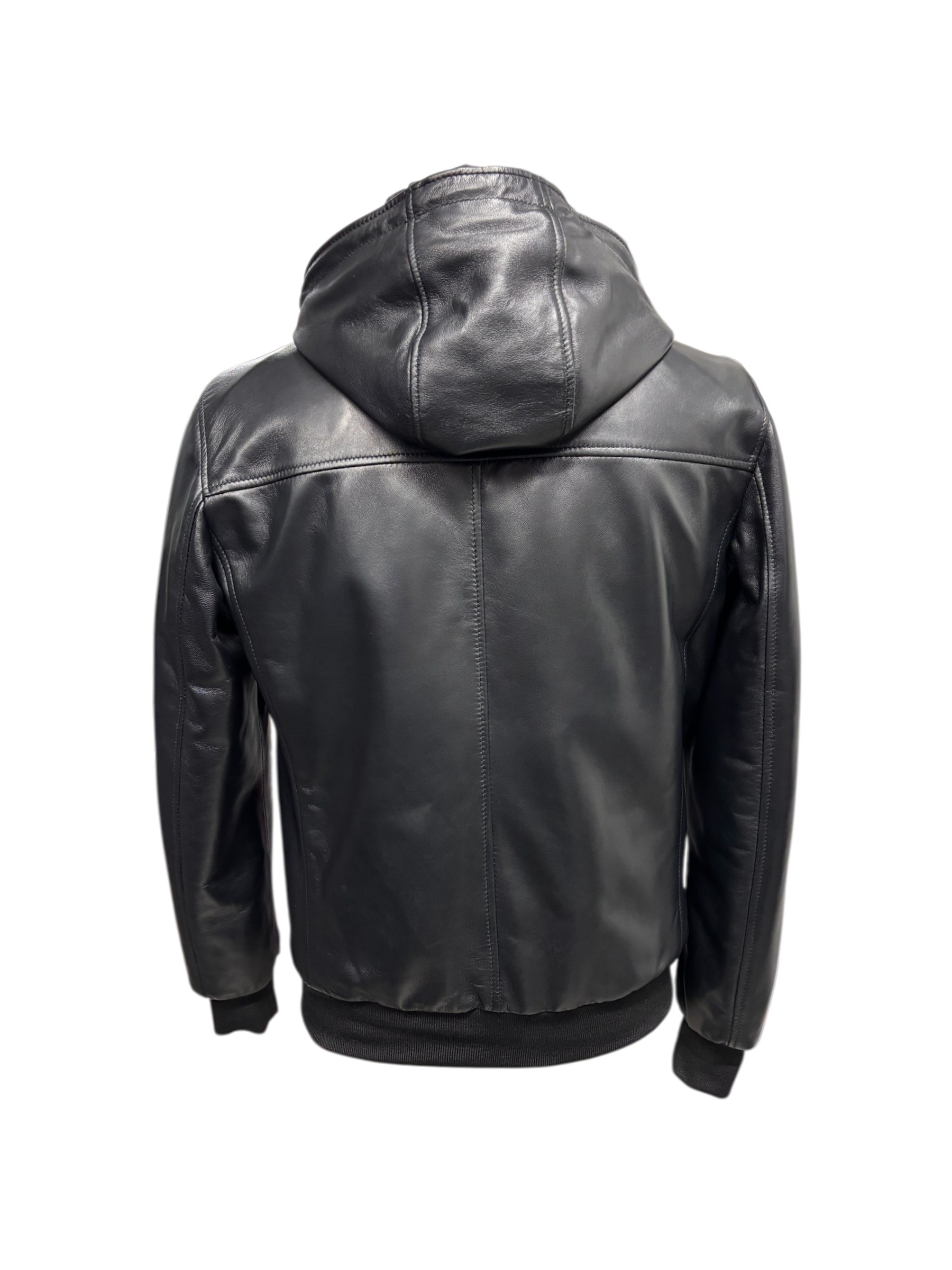 Raphael - Bomber in pelle nera uomo con cappuccio - immagine 3