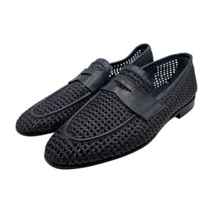 Brecos - Mocassini uomo in pelle intrecciata blu - 42