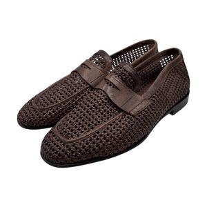 Brecos - Mocassini uomo in pelle intrecciata nocciola – 42