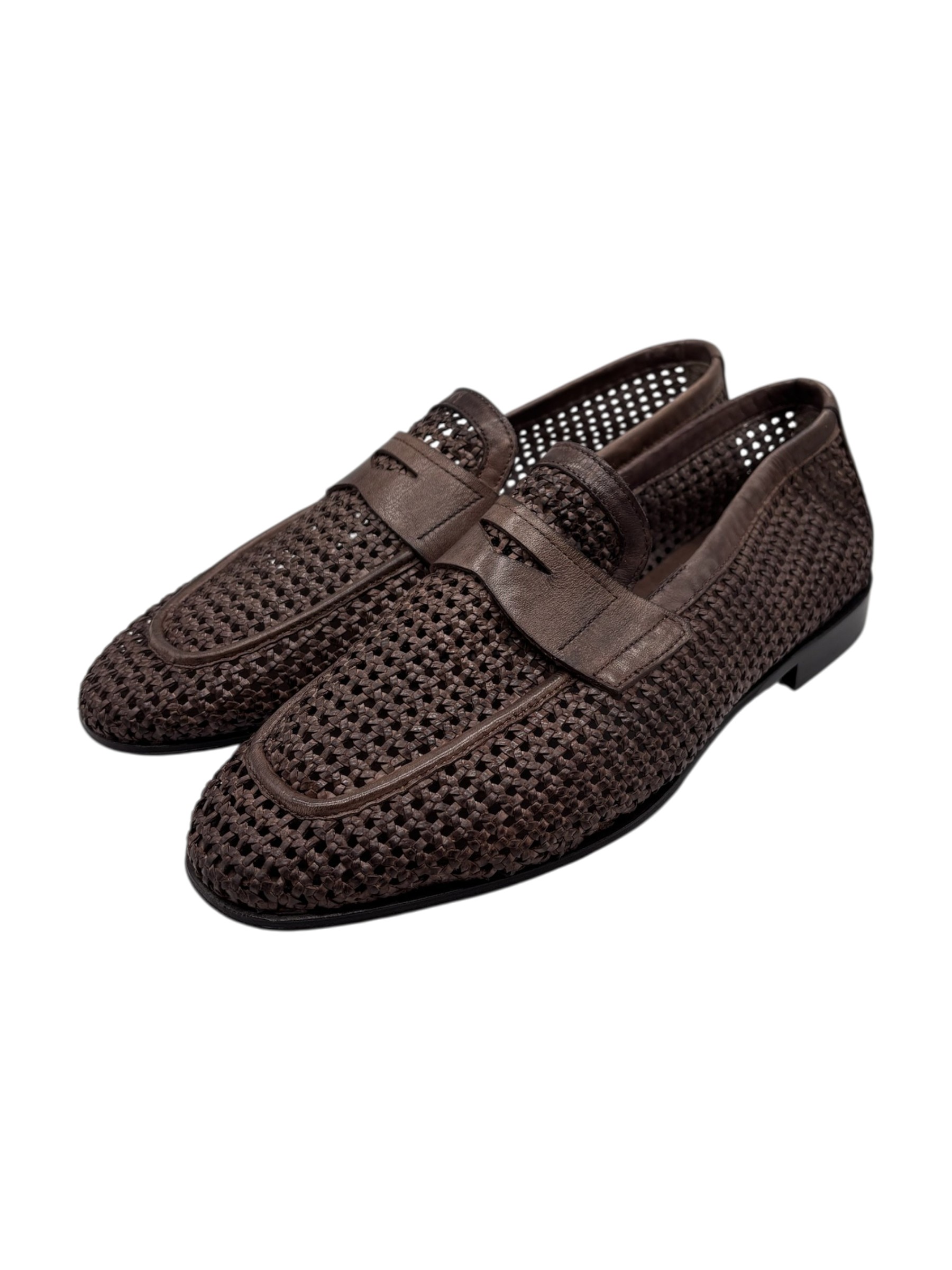 Brecos - Mocassini uomo in pelle intrecciata nocciola – 42