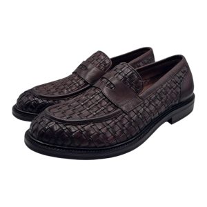 Brecos - Mocassini uomo in pelle intrecciata testa di moro - 42
