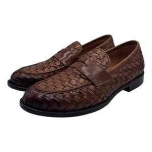 Brecos – Mocassini uomo in pelle intrecciata color cuoio – 42