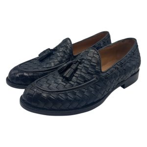 Brecos – Mocassini uomo in pelle intrecciata blu con nappe – 42