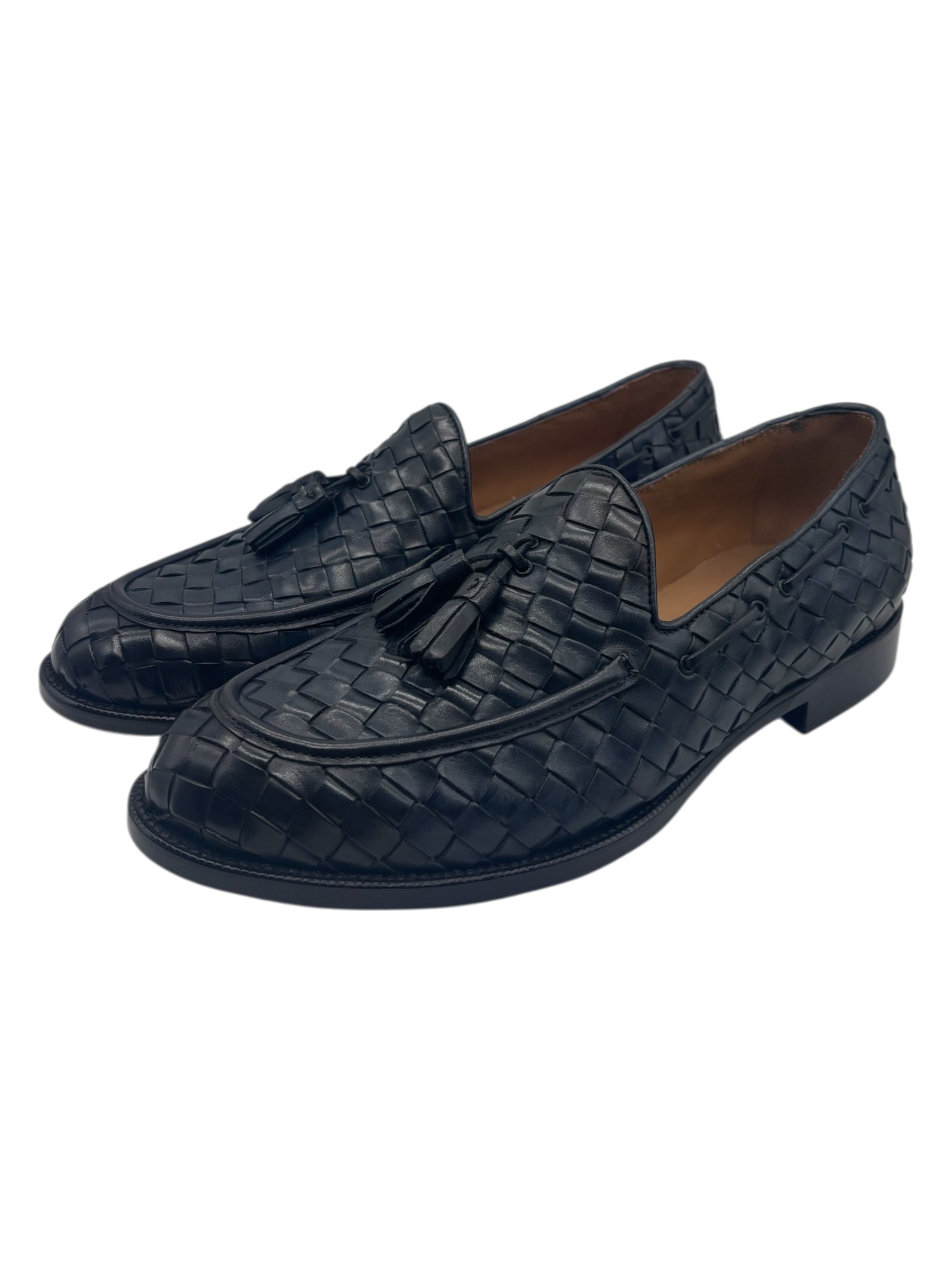 Brecos – Mocassini uomo in pelle intrecciata blu con nappe – 42