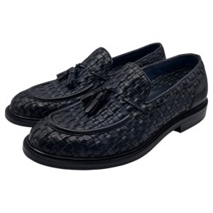 Brecos – Mocassini uomo in pelle intrecciata blu con nappe – 42