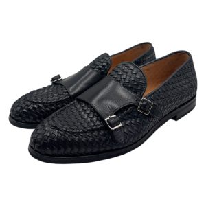 Brecos – Doppia fibbia uomo in pelle intrecciata blu – 42