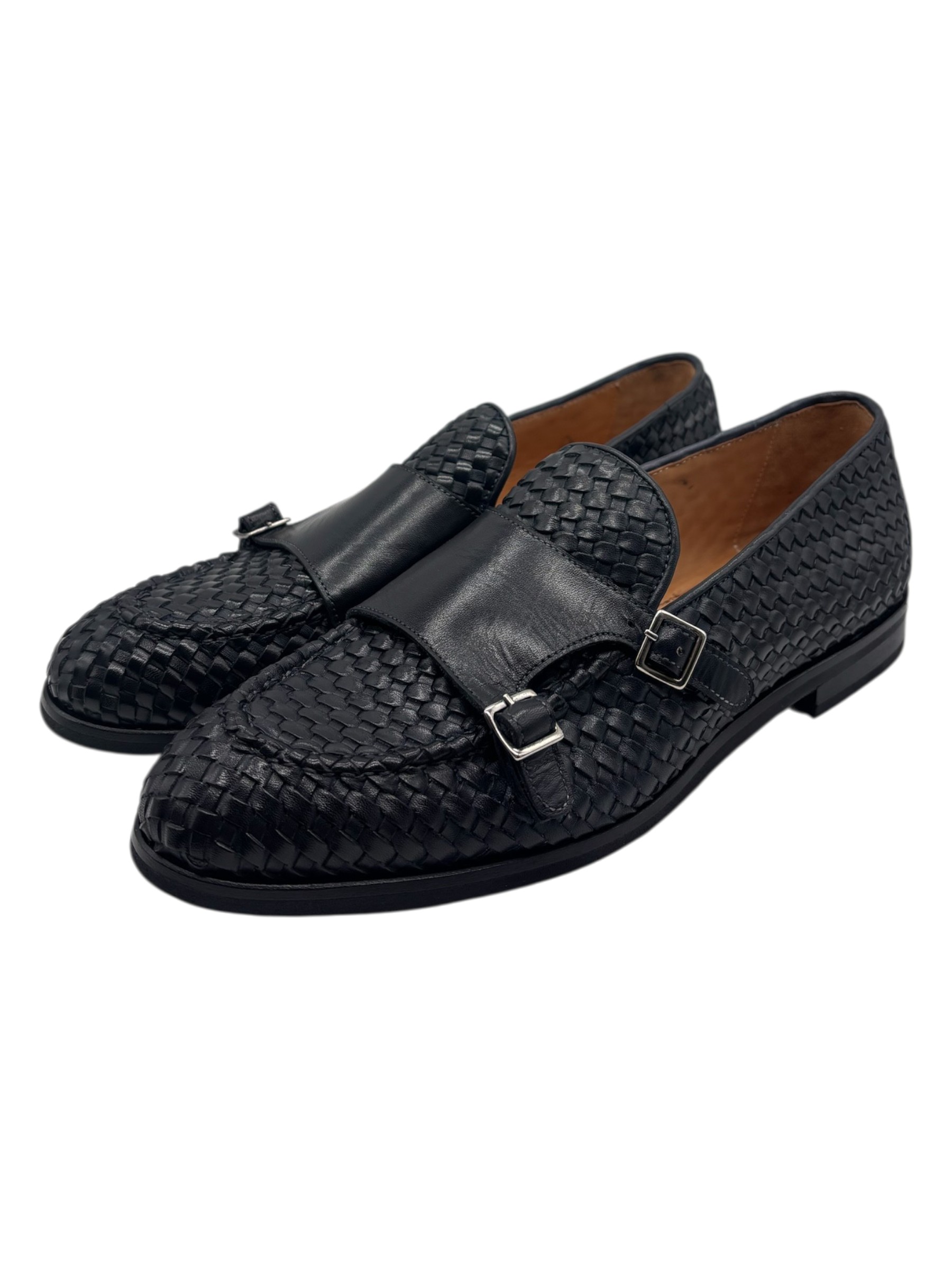 Brecos – Doppia fibbia uomo in pelle intrecciata blu – 42