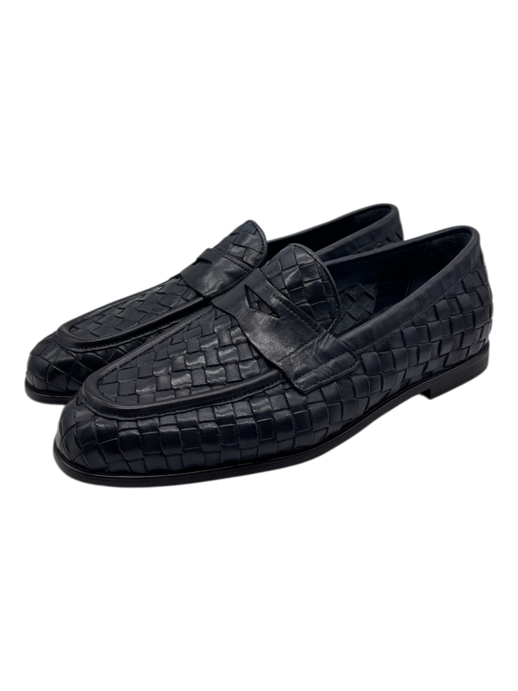 Brecos – Mocassini uomo in pelle intrecciata blu – 42