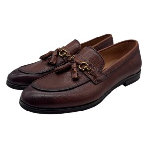 Brecos - Mocassini uomo in pelle martellata color cuoio con nappe - 42